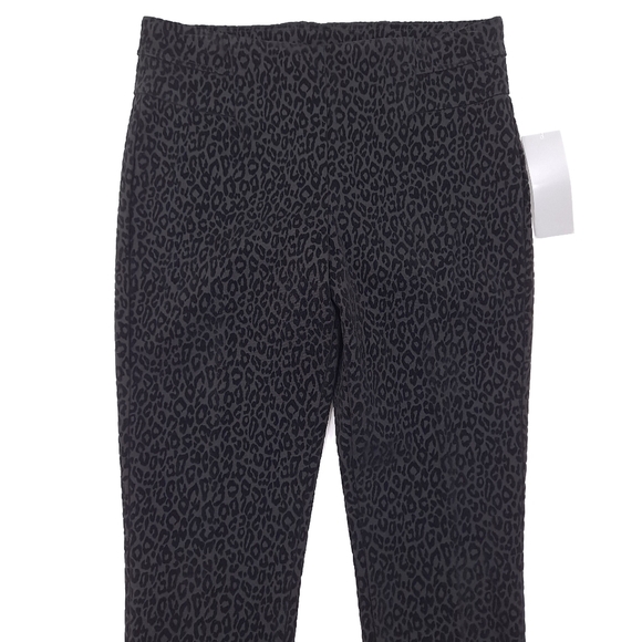 NEW DIRECTIONS Women's Black Ponte Pants Velvet Leopard High Rise Pull On Large - Picture 2 of 11